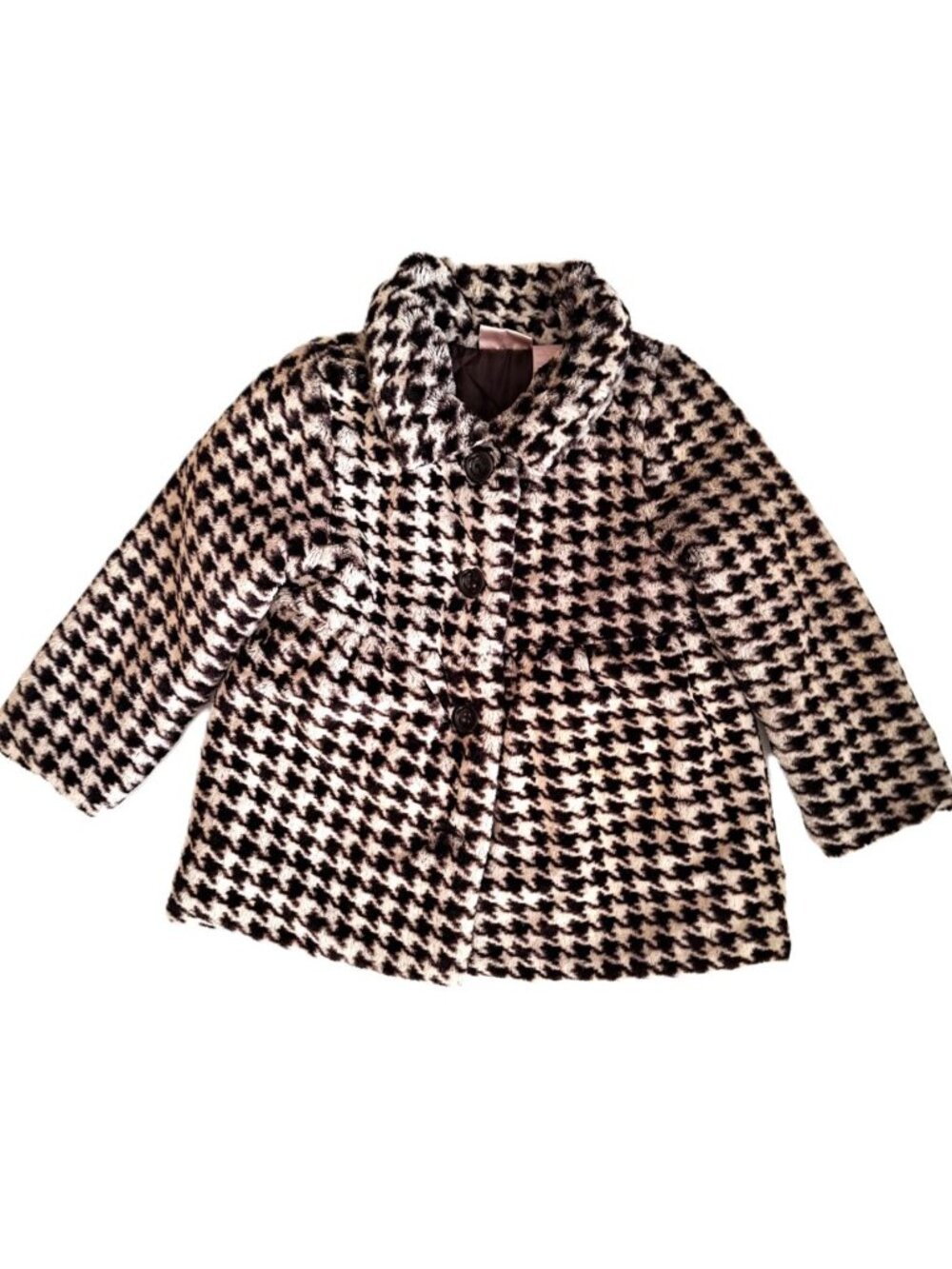 Nannette Girl Vintage Houndstooth Faux Fur Coat Jacket Toddler Size 4T Pristine